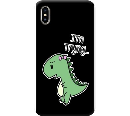 Cover Apple iPhone XS TREX DINOSAURO IM TRYING Trasparent Border